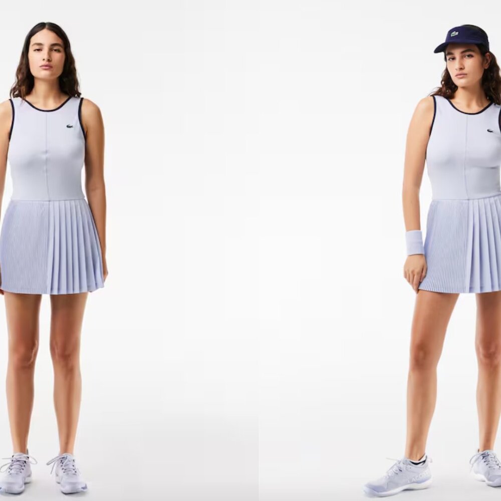 Lacoste Ultra dry Tennis dress with matching unders shorts light, blue, and navy